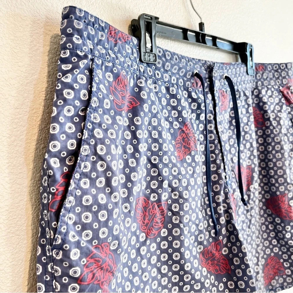 Tori Richard Men’s Swim Trunks 40 Navy Blue Red Leaf Dot Print Board Shorts